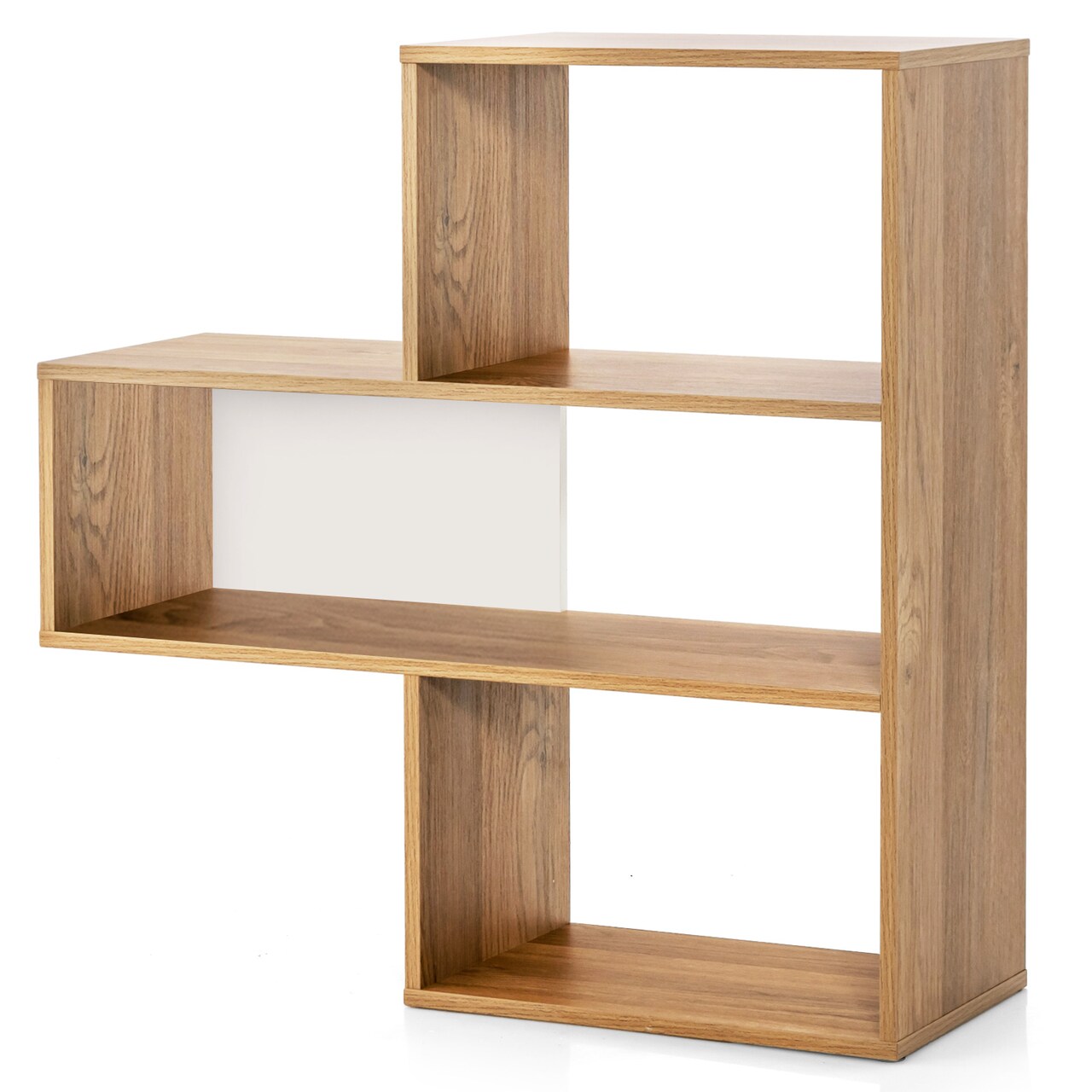 Natural Wood Geometric Shelf 3 Open Cubes Anti-Toppling Storage Organizer